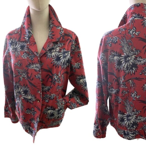 APPLESEEDS ROSE & NAVY FLORAL WESTERN STYLE JACKET W BUTTON FRONT & CUFF EUC L - Picture 1 of 9